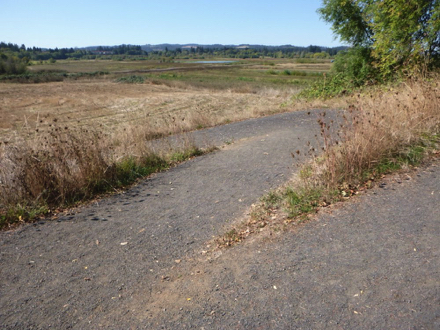 Compacted gravel trail with switchbacks from bus stop to Wildlife Center, parking lot and trailhead